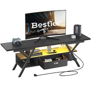 70 in. Black Carbon Fiber LED Gaming TV Stand with Drawer and Power Outlets for TVs Up to 75 in. Entertainment Center