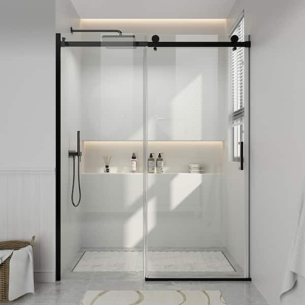 59.6 in. to 60.6 in. W x 76 in. H Framed Sliding Shower Door in Matte Black with Tempered Clear Glass Certified by SGCC