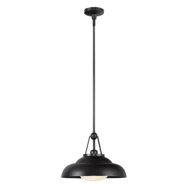 Palmetto 14 in. 1 Light 60-Watt Urban Bronze/Glossy Opal Pendant Light