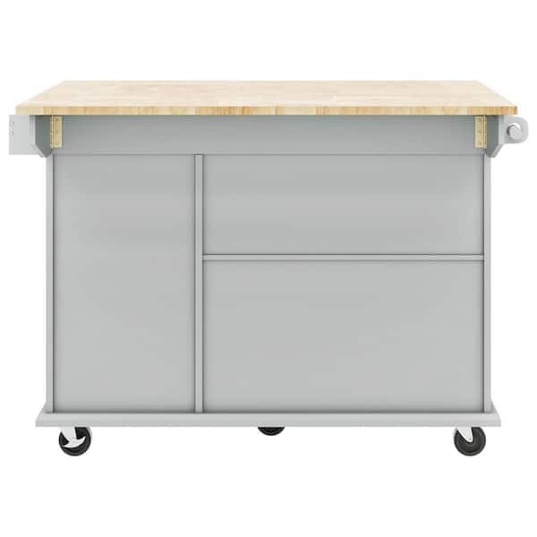 Unbranded Grey Blue Rubber Wood Kitchen Cart with Drop-Leaf, 3 Tier Pull Out Cabinet Organizer, Spice Rack and Towel Rack