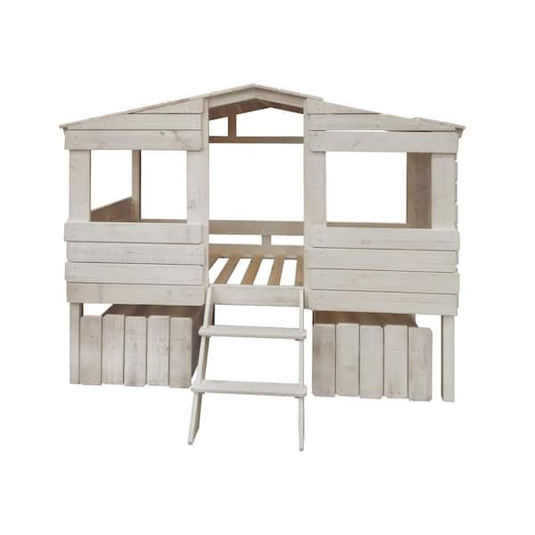 Donco Kids Rustic Sand Twin Tree House Loft Bed With Drawers 1380 Tlrs 1381 Rs The Home Depot