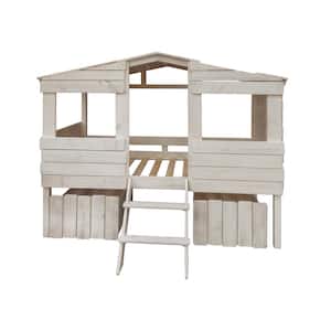 Rustic Sand Twin Tree House Loft Bed with Drawers