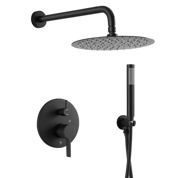 Tahanbath 1-Spray 10 in. Ceiling Mount 1.8 GPM Dual Shower Head and Handheld Shower Head in Matte Black