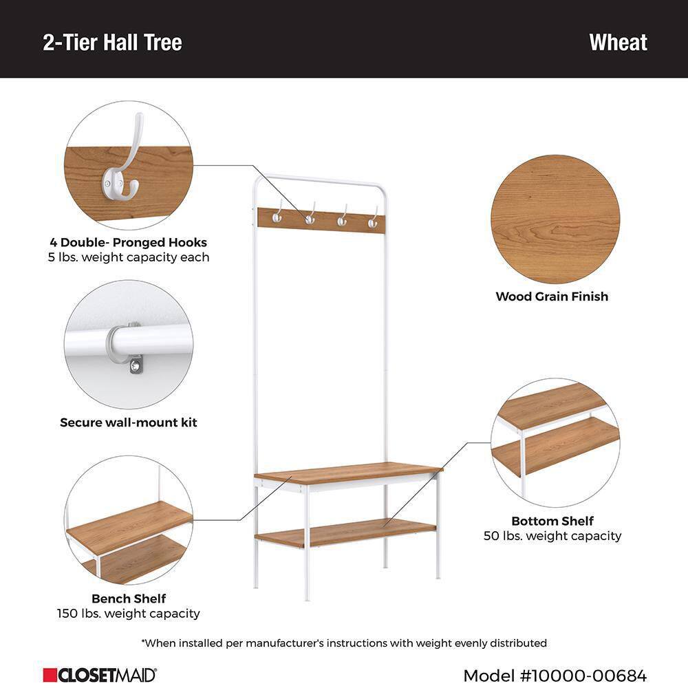 White Hall Tree with Storage Bench and Hooks