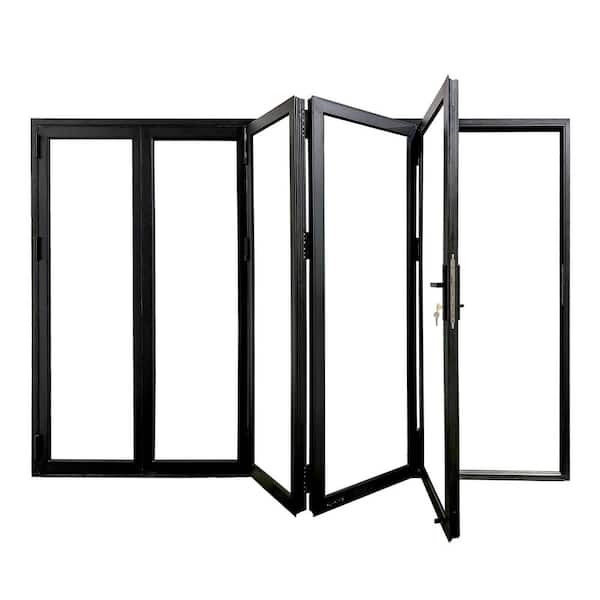Teza 88 Series 144 in. x 80 in. Matte Black Right to Left Folding Aluminum Bi-Fold Patio Door