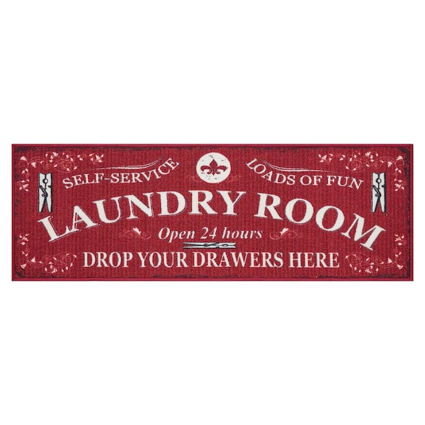 Ottomanson Laundry Collection Non-Slip Rubberback Laundry Text 2x5 Laundry  Room Runner Rug, 20 in. x 59 in., Red LA4040-20X59 - The Home Depot