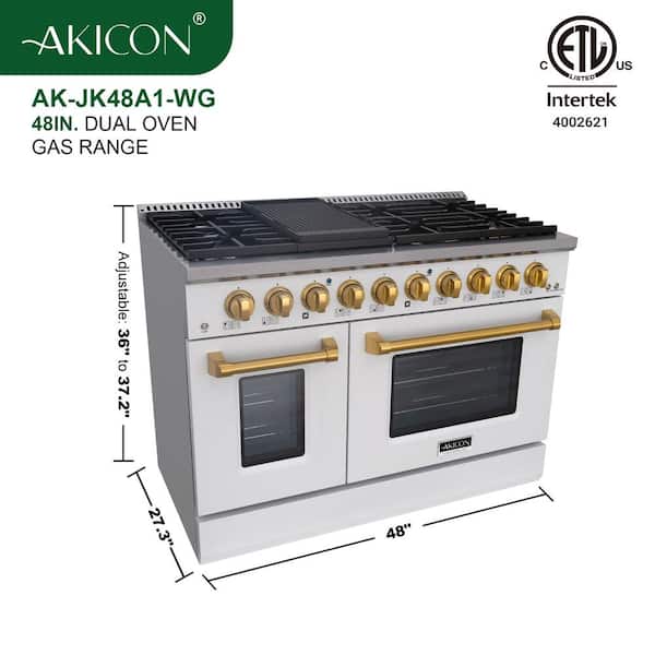 Akicon 48in. 8 Burners Freestanding Gas Range in White and Gold