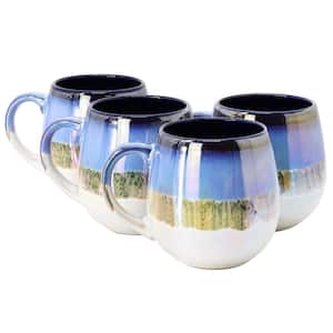 Luster 4-Piece 19.6 oz. Reactive Glaze Stoneware Mug Set in Blue Multi