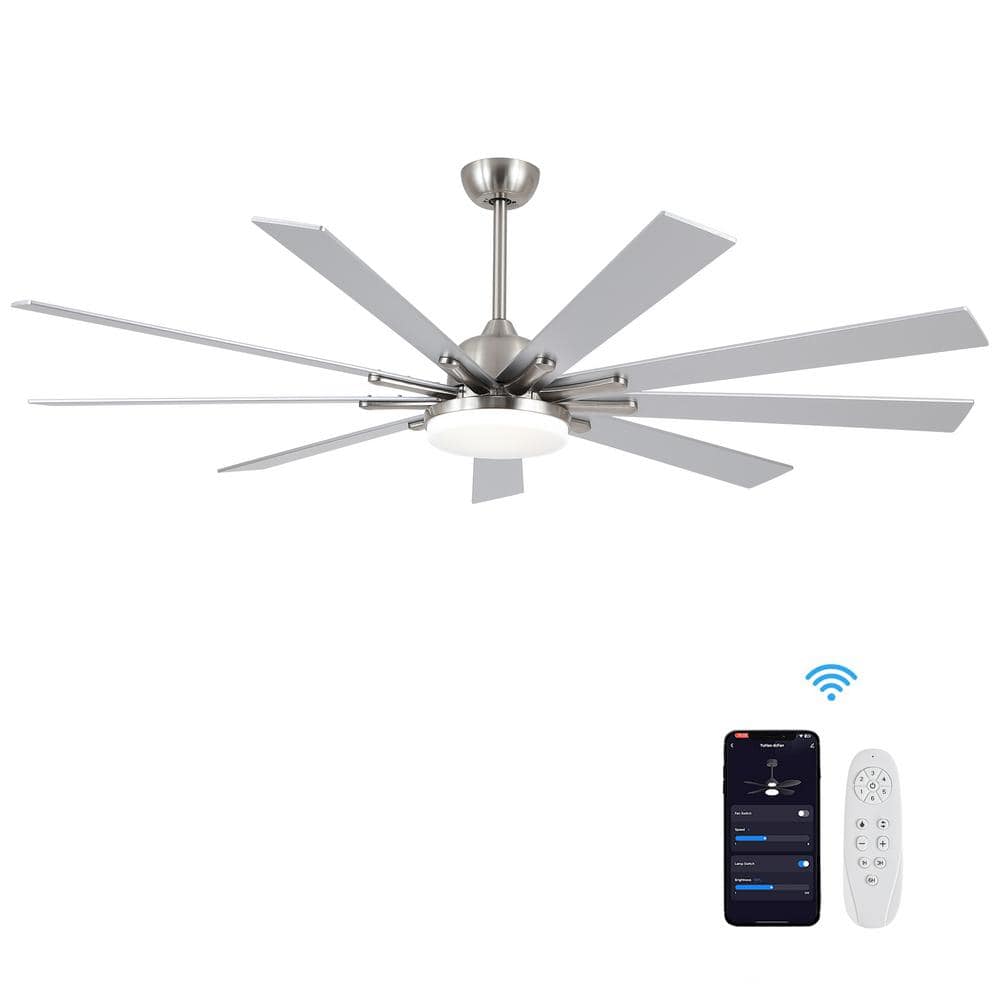 72 in. Indoor DC Motor Brushed Nickel LED Ceiling Fan Lighting with 9-Metal