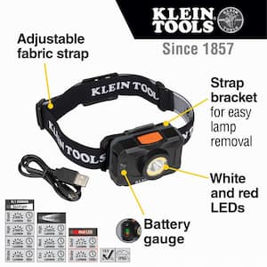 Rechargeable 2-Color LED Headlamp with Adjustable Strap, 800 Lumens, 8 Settings