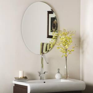 22 in. W x 28 in. H Frameless Oval Beveled Edge Bathroom Vanity Mirror in Silver