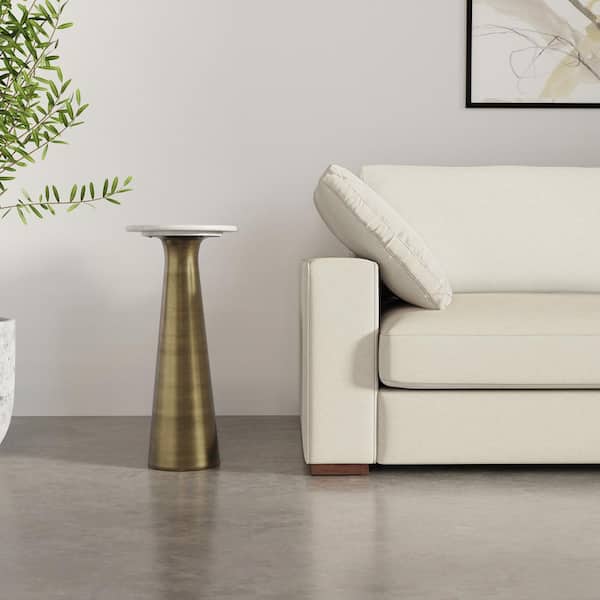 Simpli Home Nicollette Modern Contemporary 12 in. Wide Round Metal Side Table in Antique Brass