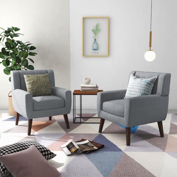 Dark Gray Linen Arm Chair (Set of 2)