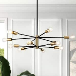 Lipinski 12-Light Black Gold Sputnik Double Layer Chandelier