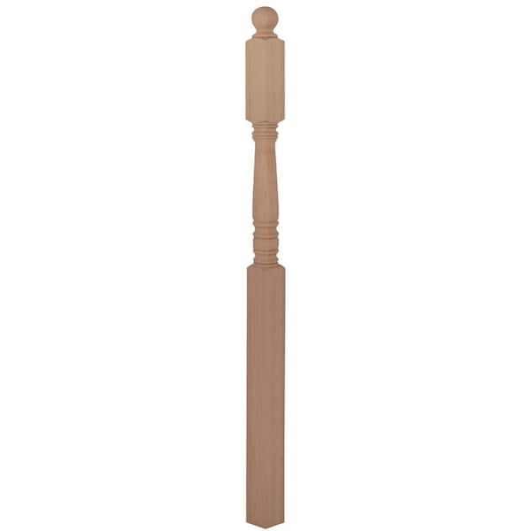EVERMARK Stair Parts 4546 72 in. x 3-1/2 in. Unfinished Red Oak Ball Top Landing Newel Post for Stair Remodel