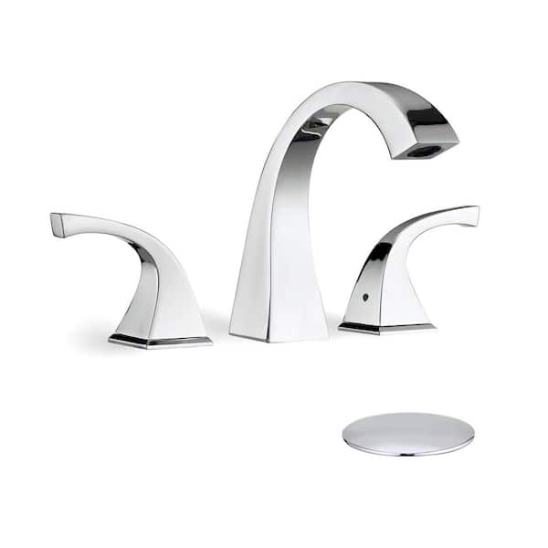 PROOX 8 in. Widespread 2-Handle Bathroom Faucet with Drain Assembly in Polished Chrome