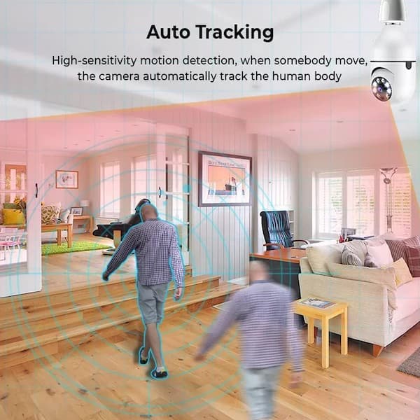 Lukyamzn Wireless Indoor Plug-in WiFi Security Camera with Color Night Vision 2-Way Audio 2.45-5G 4MP Camera E27 Socket, White