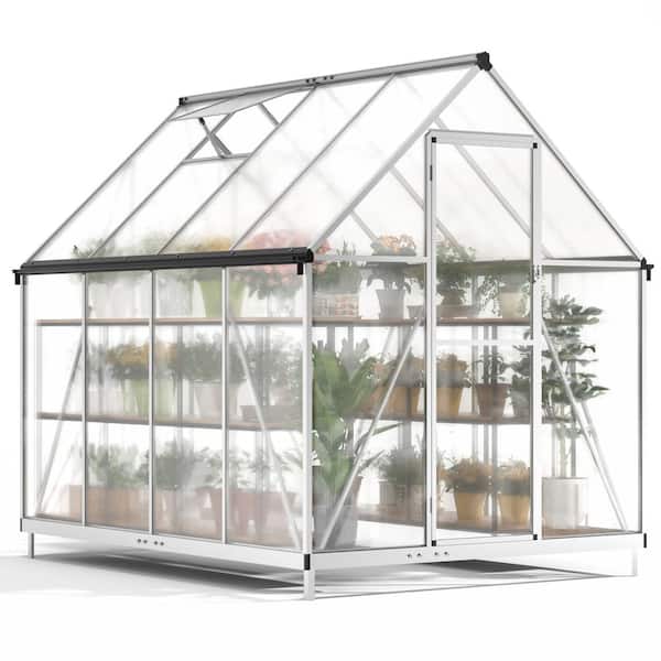 JAXPETY 6 ft. W x 8 ft. D Polycarbonate Greenhouse for Outdoors, Walk-in Green House Kit with Adjustable Roof Vent
