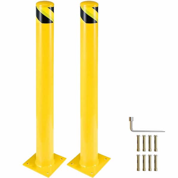 42 in. H x 4.5 in. D Yellow Steel Bollard Post for Traffic-Sensitive Area, Garage or Parking Lot (Set of 2)