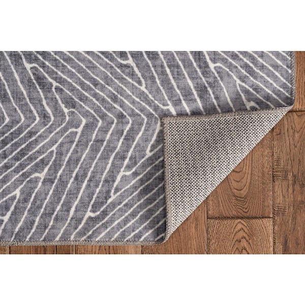 Washable Liam Grey/Ivory 2 ft. x 3 ft. Rectangle Abstract Area Rug