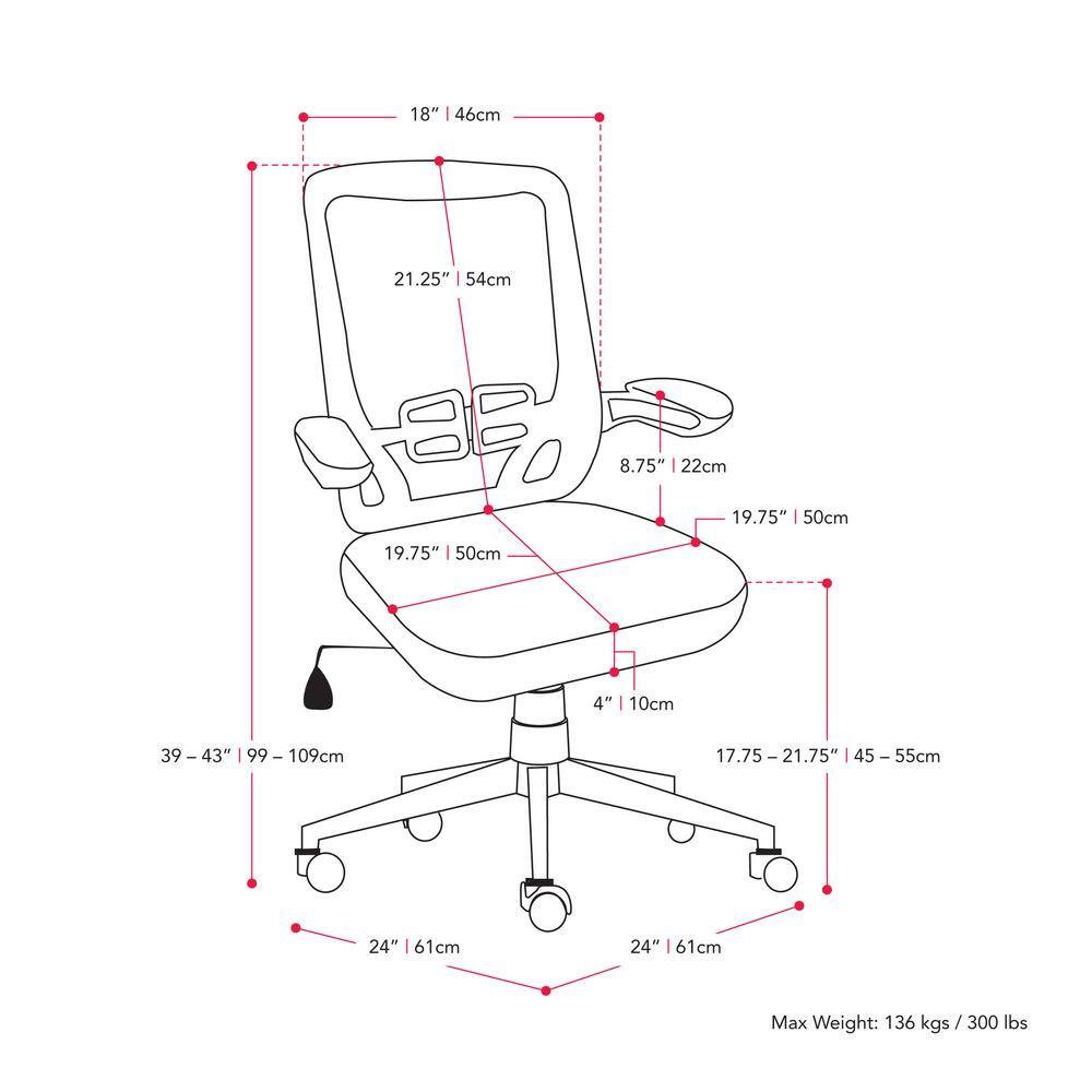 Curved Lumbar Support High-Back Mesh Office Chair in Red