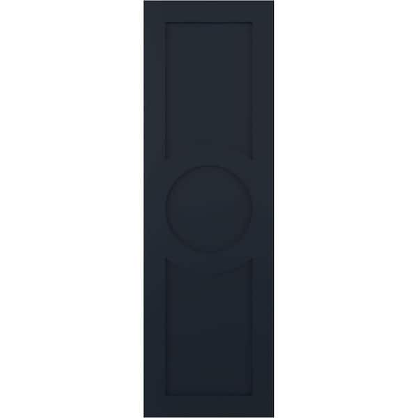 Ekena Millwork 12 in. x 57 in. True Fit PVC Center Circle Arts and Crafts Fixed Mount Flat Panel Shutters Pair in Starless Night Blue