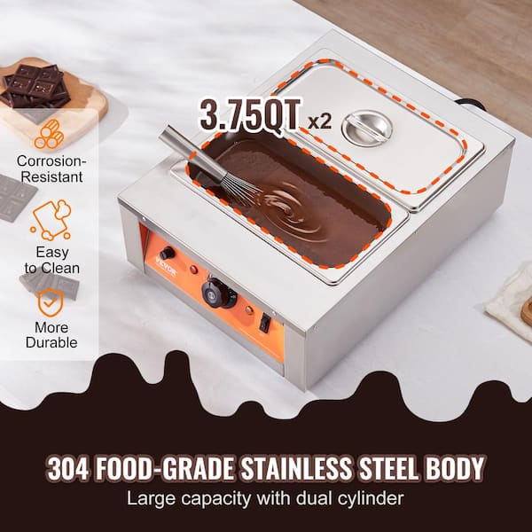 VEVOR Chocolate Tempering Machine, 26.5 lbs 3 Tanks Chocolate Melting Pot Temp Control 86~185°F, 1500W Stainless Steel Electric Commercial Food