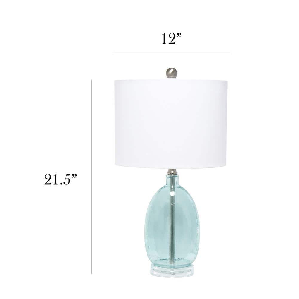 Clear Blue Glass Table Lamp with White Fabric Shade
