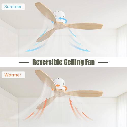 52 in. Indoor Matte White Natural Ceiling Fan without Light, with Remote Control and Reversible Motor for Living Room Keazile Ceiling Fans Without Lights
