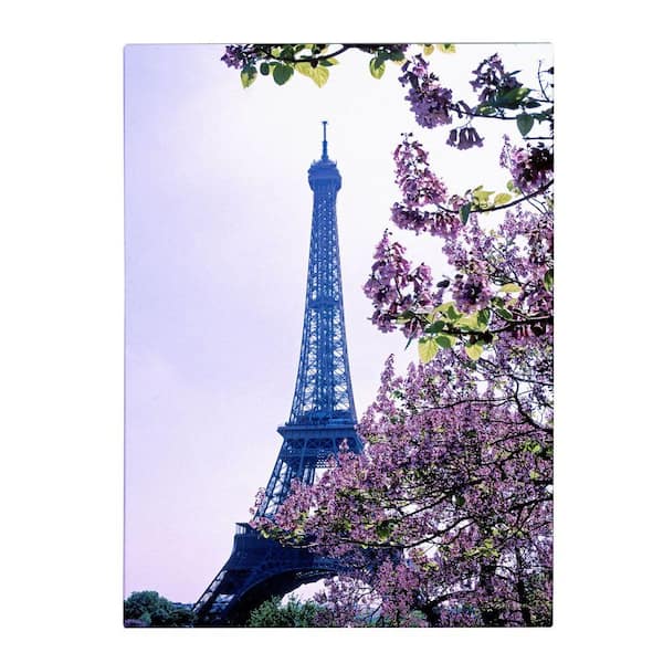 Trademark Fine Art 24 in. x 16 in. Eiffel Tower with Blossoms Canvas Art