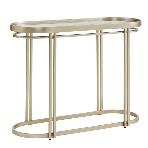 HomeSullivan Champagne Silver Oval Antique Mirror Top Sofa Table