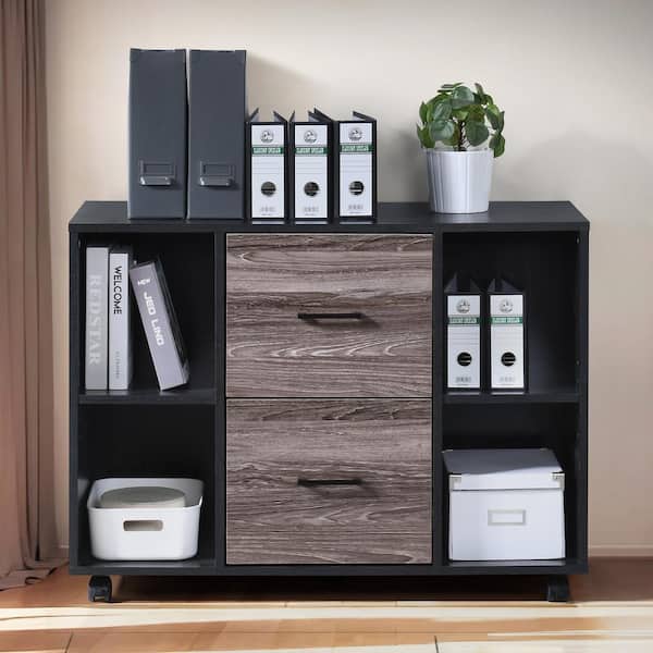 2-Drawer Black Oak Wood 35.43 in. W Lateral File Cabinet