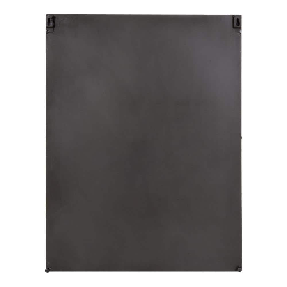 Charcoal Rectangular Metal Wall Mirror with Functional Shelf