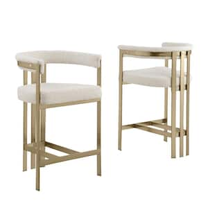 Reba 26 in. Cream Color Low Back Metal Frame Matte Brushed Gold Chrome Base Counter Stool With Boucle Fabric Set of 2