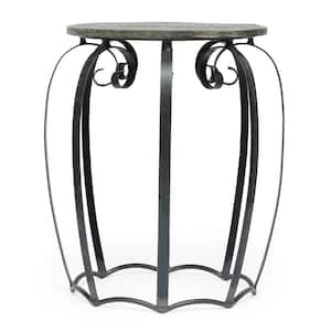 Gessling 21.75 in. Gray and Black Round Wood End Table
