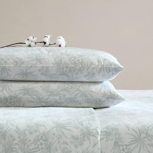 Tommy Bahama Hibiscus Bloom Cotton Sheet Set, Green, Queen