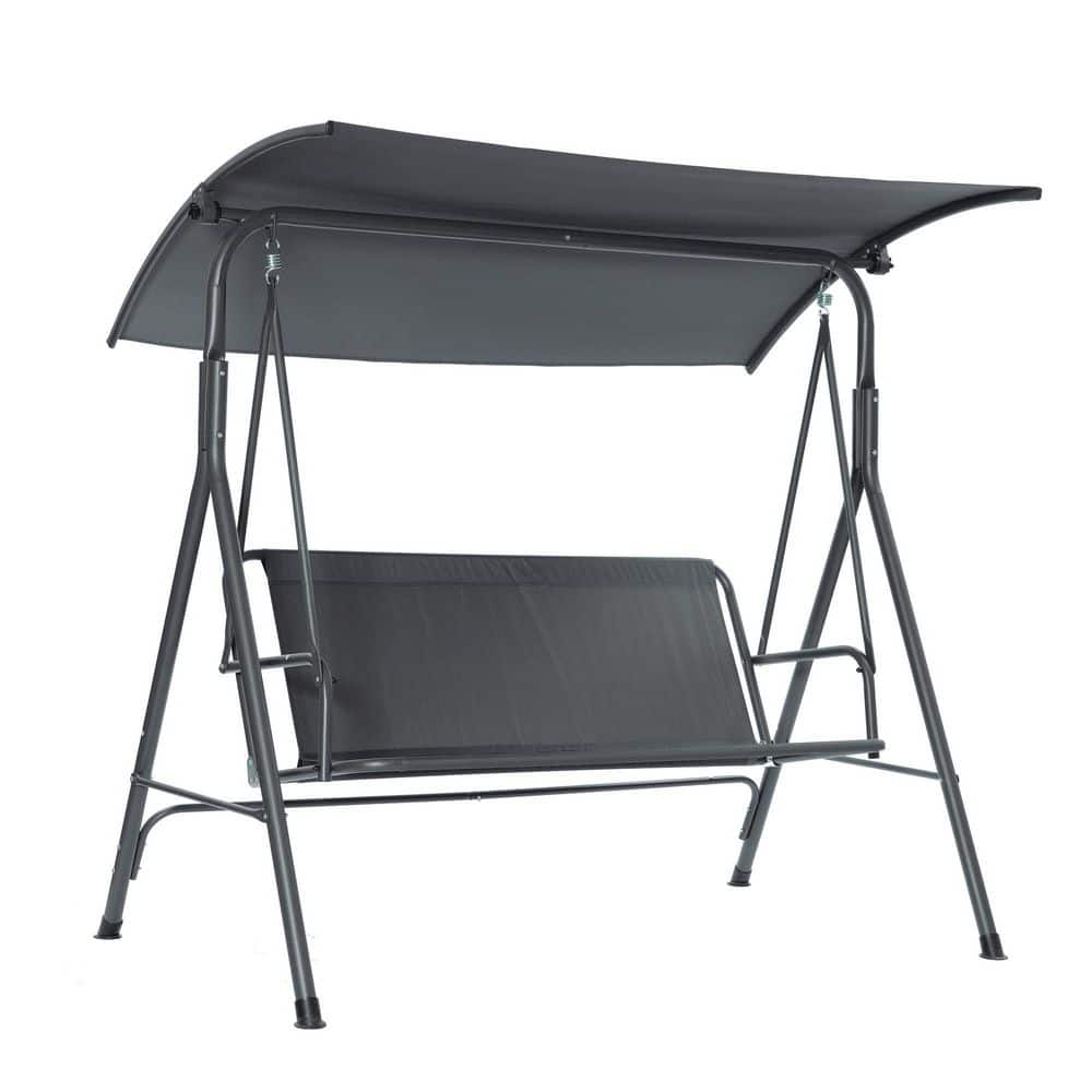 3-Person Gray Patio Glider Swing Chair with Stand Porch Lawn Swing with Rem
