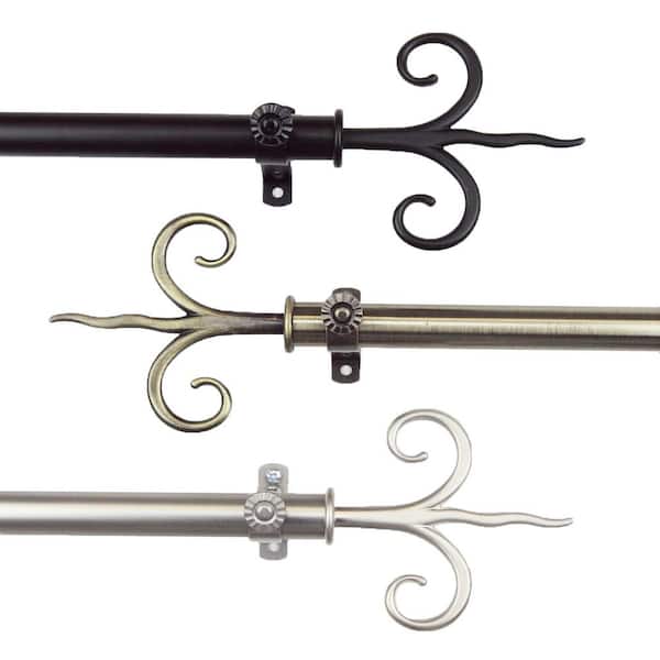 Rod Desyne 3/4 in. Dia Adjustable 18 in. to 28 in. Single Curtain Rod in Black with Lily Finials