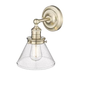 Eyden 7.875 in. 1-Light Modern Gold Wall Sconce with Clear Seedy Shade