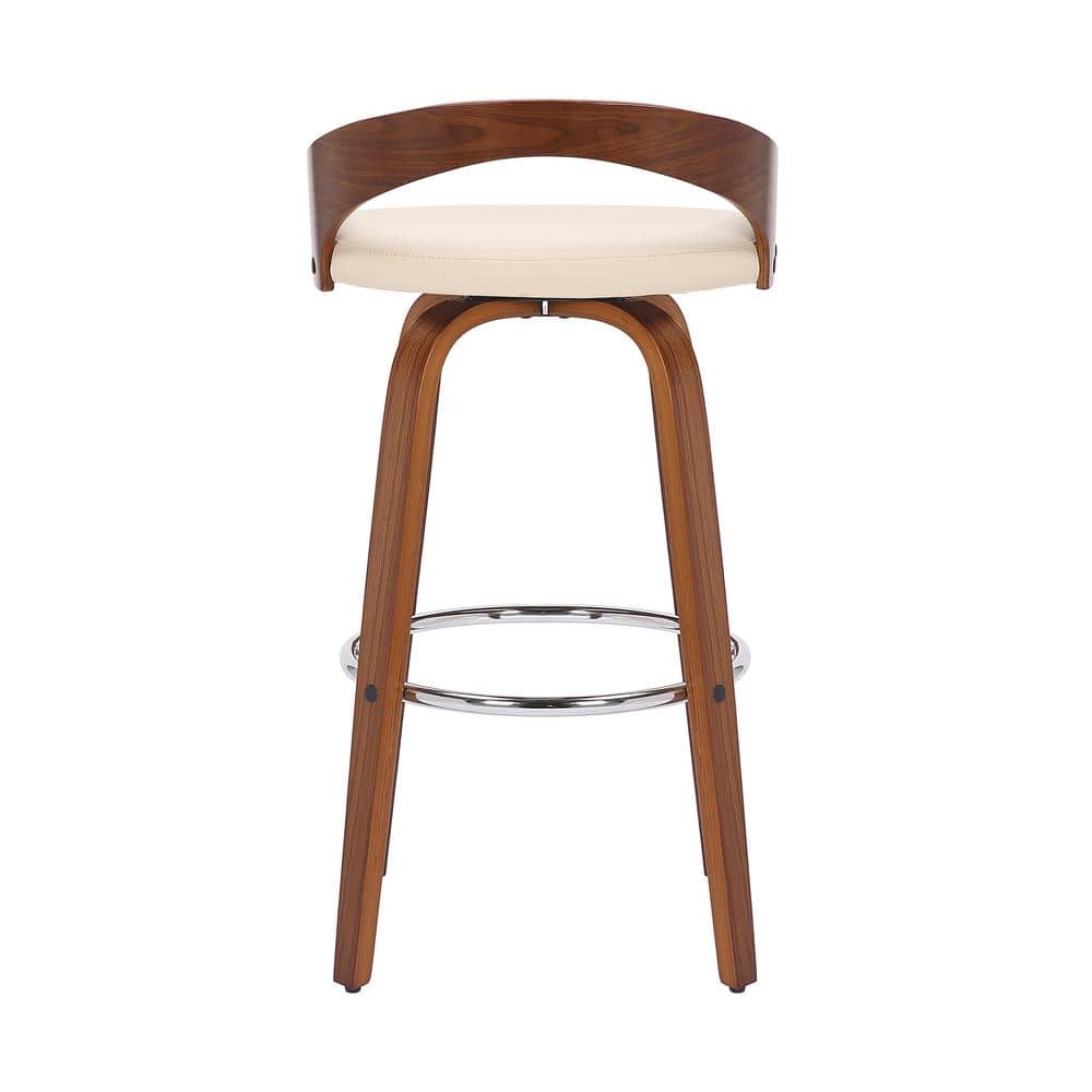 Cream Faux Leather and Walnut Wood Swivel Counter Stool