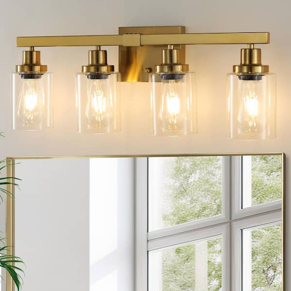 24.2 in. 4-Light Gold Modern Bathroom Vanity Light with Clear Glass Shade