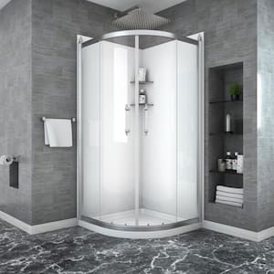 37 in. W x 72 in. H Double Sliding Semi-Frameless Corner Sliding Fixed Door Shower Enclosure in Chrome with Clear Glass