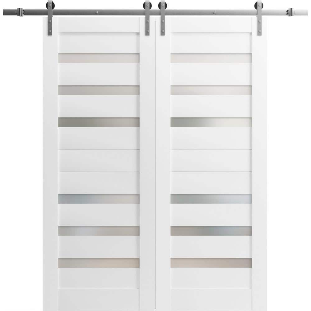24 in. x 96 in. 2 Panel Frosted Glass White Solid Wood Sliding Barn Door with Hardware Kit price history on PriceWatchPro