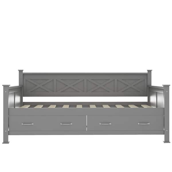 STICKON Gray Twin Size Wood Daybed with 2 Large Drawers
