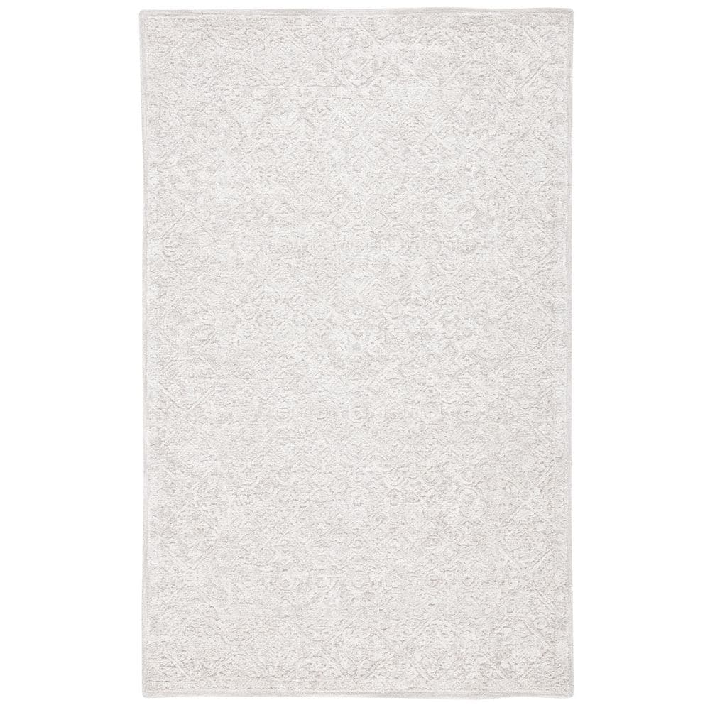 Light Grey Tufted Wool and Silk 3' x 5' Area Rug
