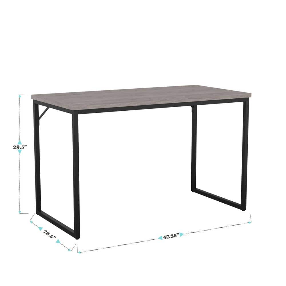 Gray Wood Grain Parsons Desk with Oil Rubbed Bronze Frame