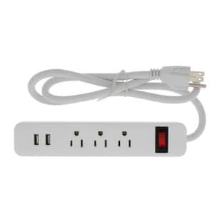 2 ft. 3-Outlet and 2-USB Grounded Power Strip in White
