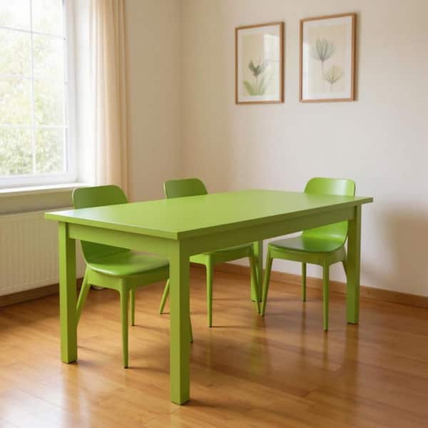 Chartreuse Wood 60.00 in. 4-Leg Base Dining Table Seats-6