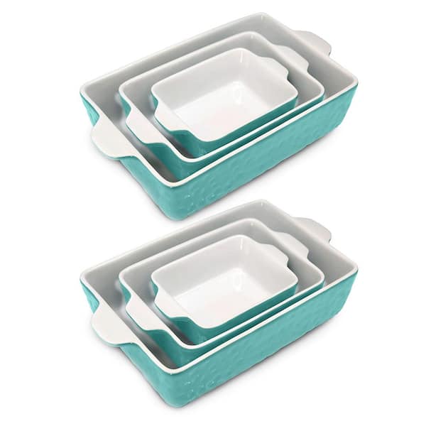 NutriChef 6-Piece Rectangular Ceramic Nonstick Kitchen Bakeware Set, Aqua (2-Pack)
