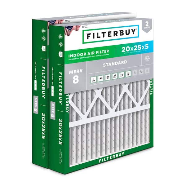 20 in. x 25 in. x 5 in. MERV 8 (FPR 5) Dust Defense Pleated HVAC AC Furnace Air Filters for Honeywell (2-Pack)